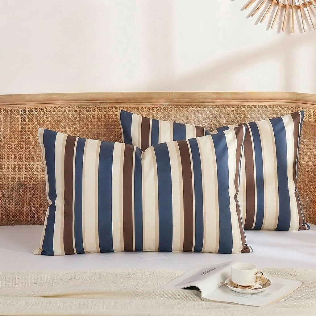 Merryword 100% Cotton Pillow Cases, King Size Pillowcases, Blue Striped Pillowcases, Luxury Linen Like Pillowcase, Soft Breathable Cabana S…