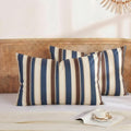Merryword 100% Cotton Pillow Cases, Queen Size Pillowcases, Blue Striped Pillowcases, Luxury Linen Like Pillowcase, Soft Breathable Cabana…