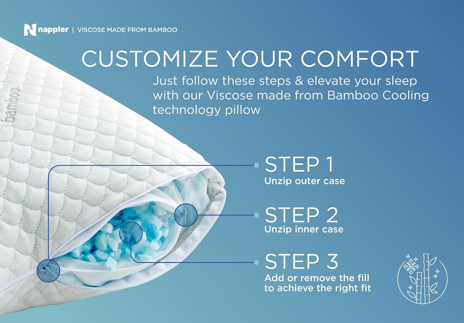 Nappler Cooling Pillow for hot Sleepers - Bed Pillows Queen Size Set of 2 - Adjustable Shredded Memory Foam - Medium to Firm Pillows for Ba…