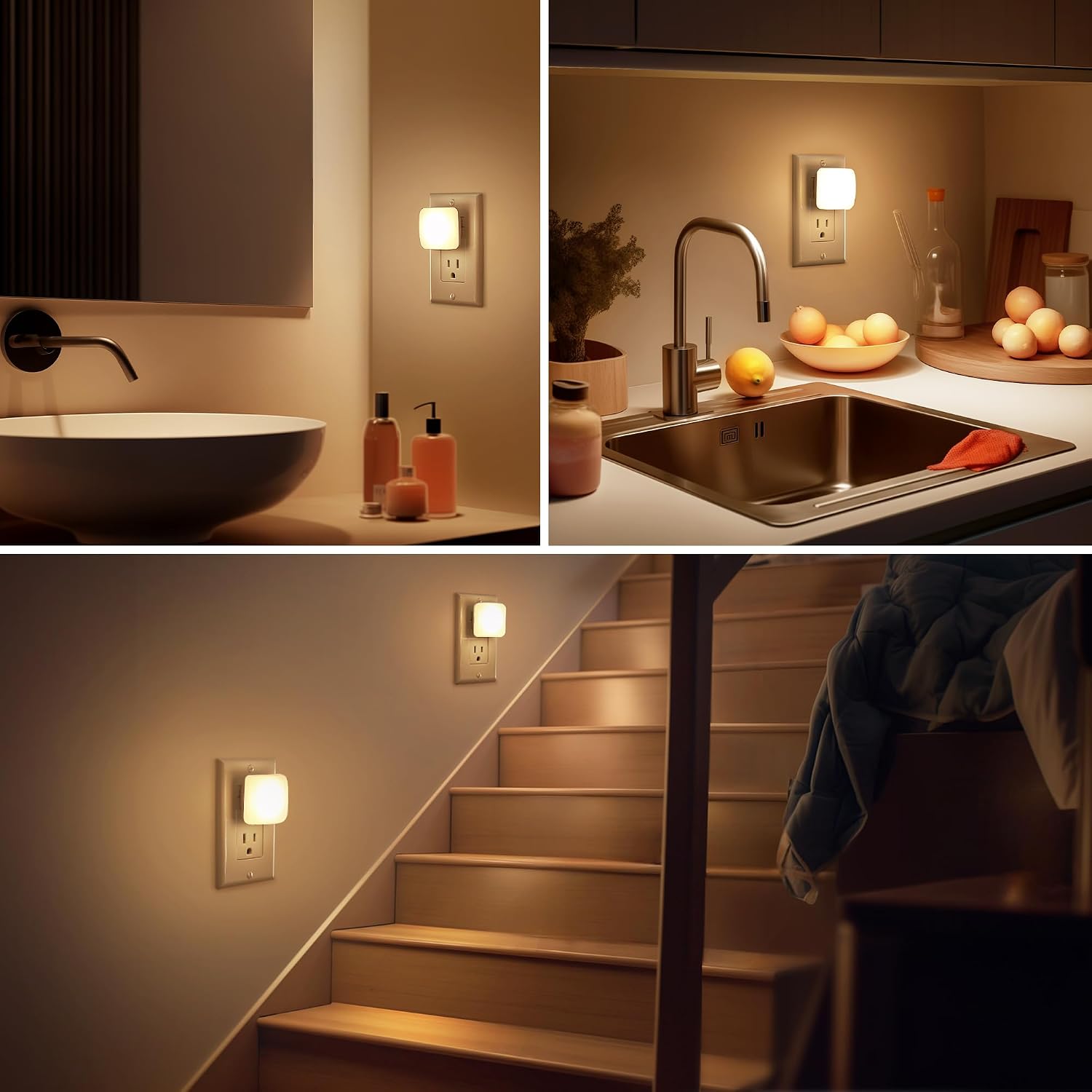 LED Night Light Plug into Wall, 2 Pack, Nightlights With Light Sensor Dusk to Dawn, 0.3W Square Plug in Night Lights for Kids, 3000K Warm…
