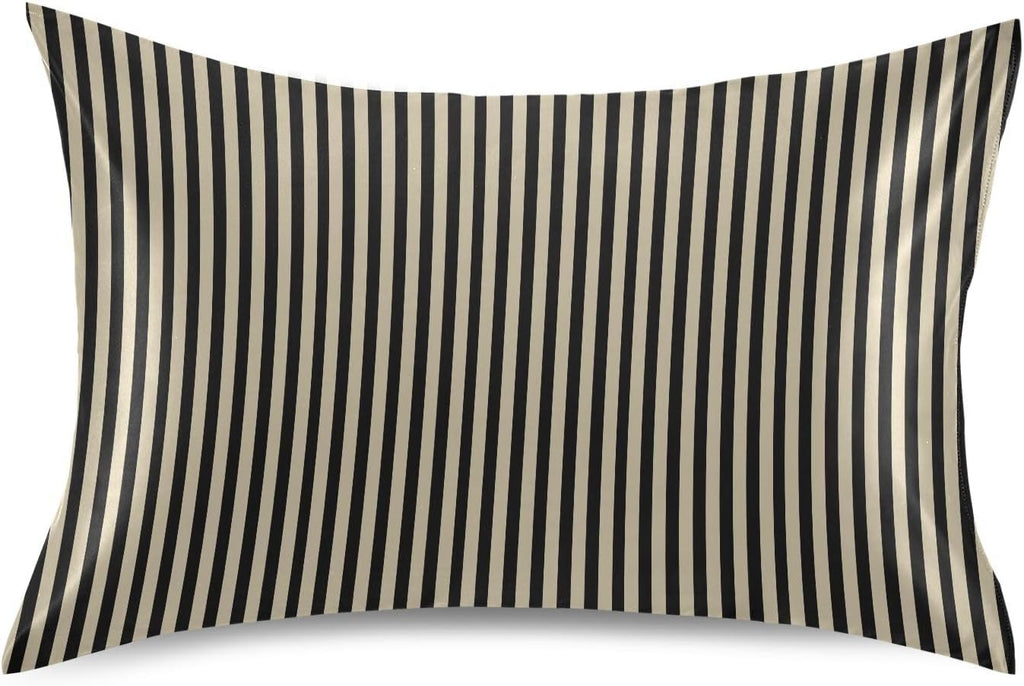 Stripe Brown Black Print Pillow Covers Silk Pillowcase for Hair and Skin Breathable Smooth Soft Satin Pillowcase King Size Pillow Case…