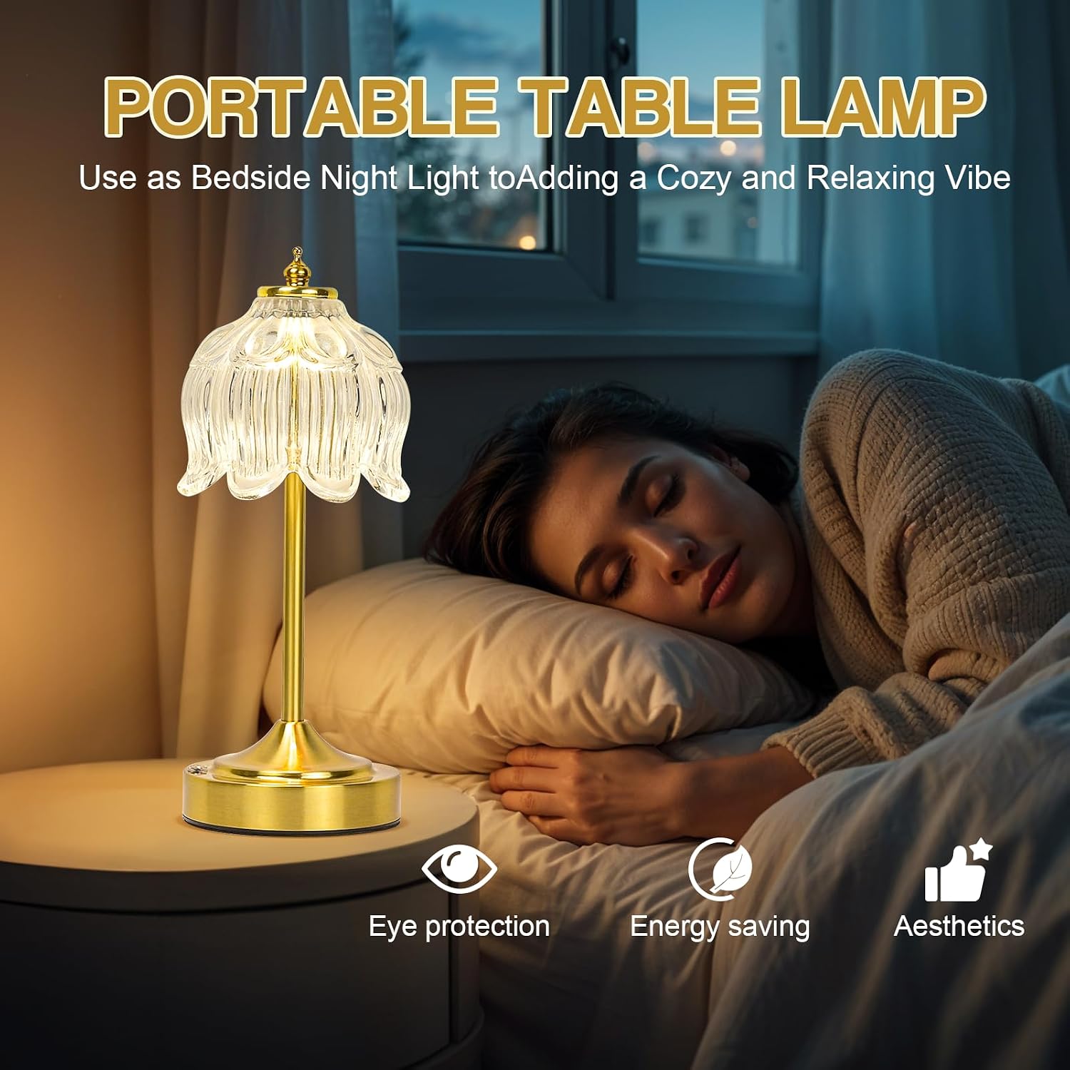 Cordless Lotus Flower Table Lamp, 5200mAh Rechargeable Battery Operated Portable Lamp, 3-Color Dimmable Touch Control Small Desk Lamp for…