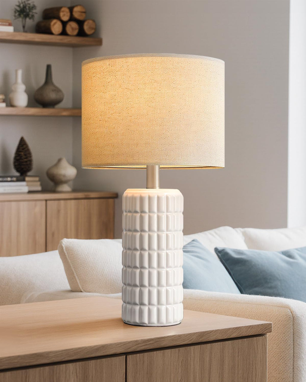 SeealleLighting Seealle 23" Modern Ceramic Table Lamps - Table Lamps for Living Room, Farmhouse Bedside Night Stands Lamp for Bedroom, Whit…