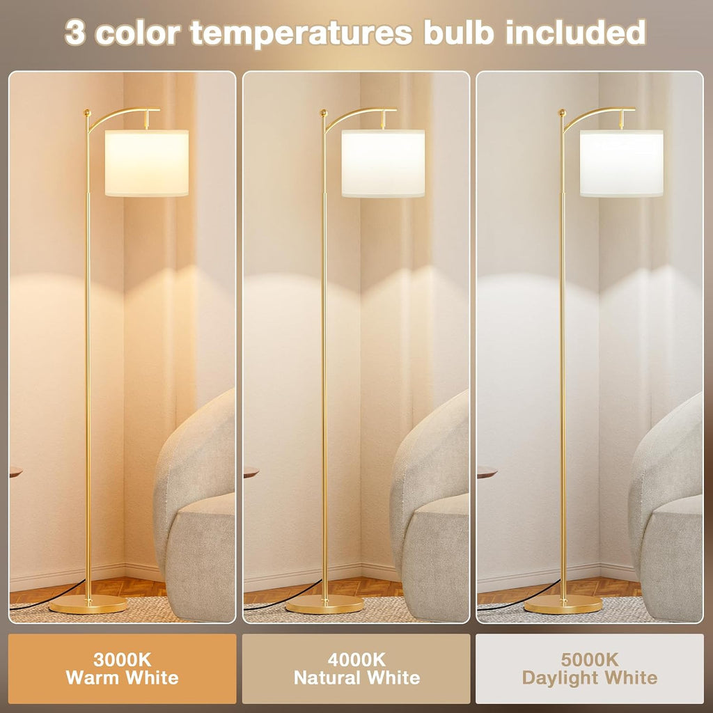Ambimall 60" Floor Lamp for Living Room with 3 Color Temperatures, Adjustable White Shade with Gold Pole, Tall Lamp for Bedroom Office…