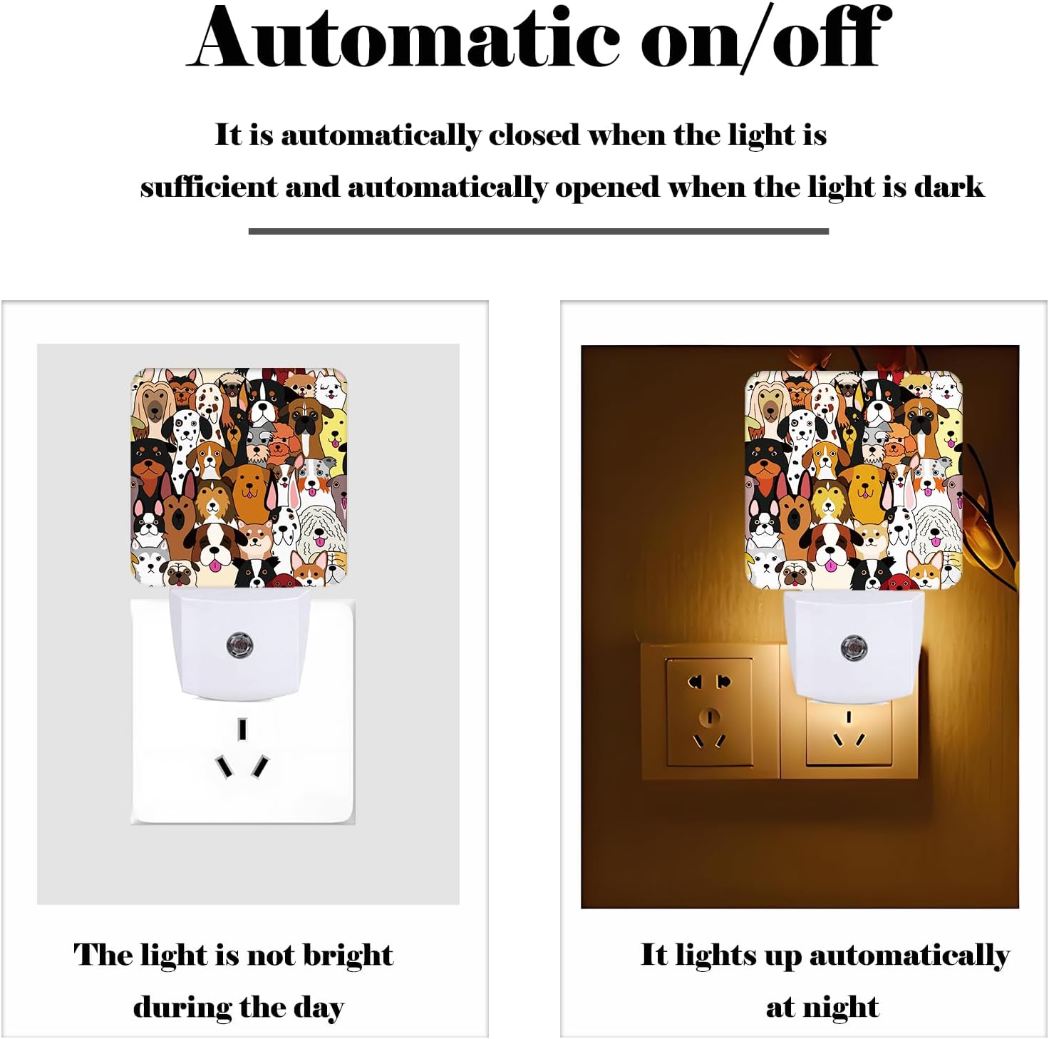 Cute Dog Night Light, Plug Into Wall Decor for Stairway, Hallway, Kitchen, Dusk to Dawn Sensor Nightlights for Boys/Girls/Women/Men Room Gifts