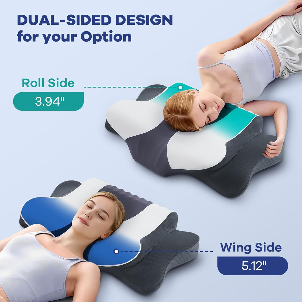 Donama Cervical Neck Pillow for, Cervical Pillow with Memory Foam Ergonomic Pillows with Dual Heights for Back, Stomach and Side Sleepers Ki…