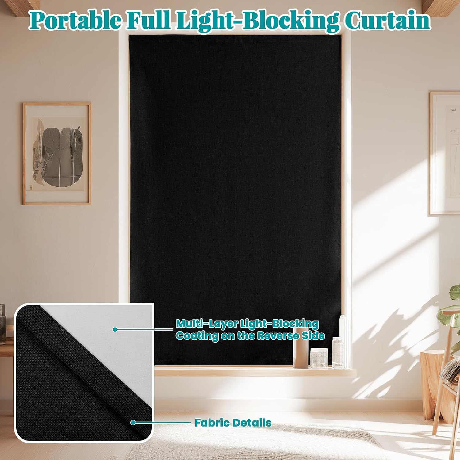 100% Blackout Curtains for Bedroom Stick On Curtain Window Shades Pull Down Blackout Window Cover No Drillng Self Adhesive Curtains No…