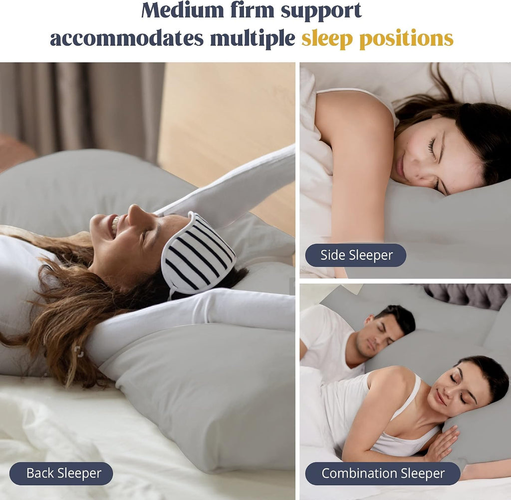 puredown Goose Feathers Down Pillows - King Size Bed Sleeping Hotel Collection Pillows Set of 2 with 100% Cotton Cover, Grey