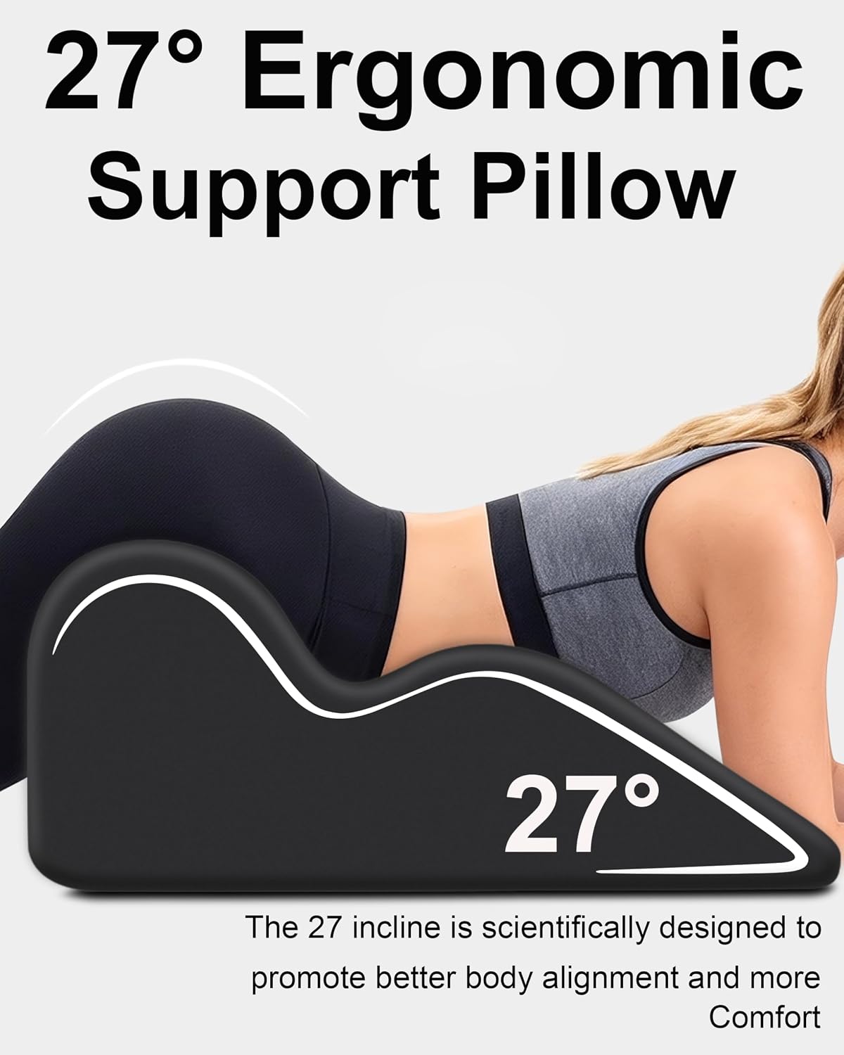 Ergonomic Memory Foam Wedge Pillow, 27° Angled Support for Neck and Waist, Multi-Position Support Pillow - Black (Plus Size 25.5 * 21.5 *…