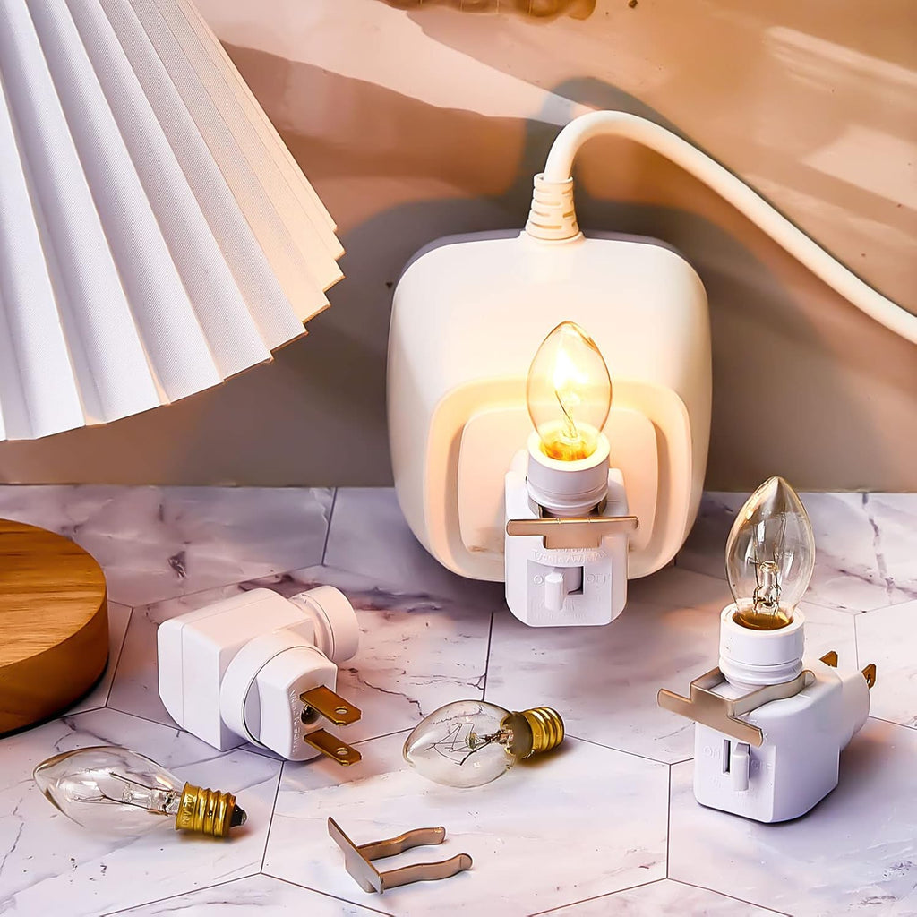 4 Sets Plug in Night Light 120V Night Lights Plug into Wall Includes 7W E12 Bulb and Metal Clips Nightlight Plugin, White