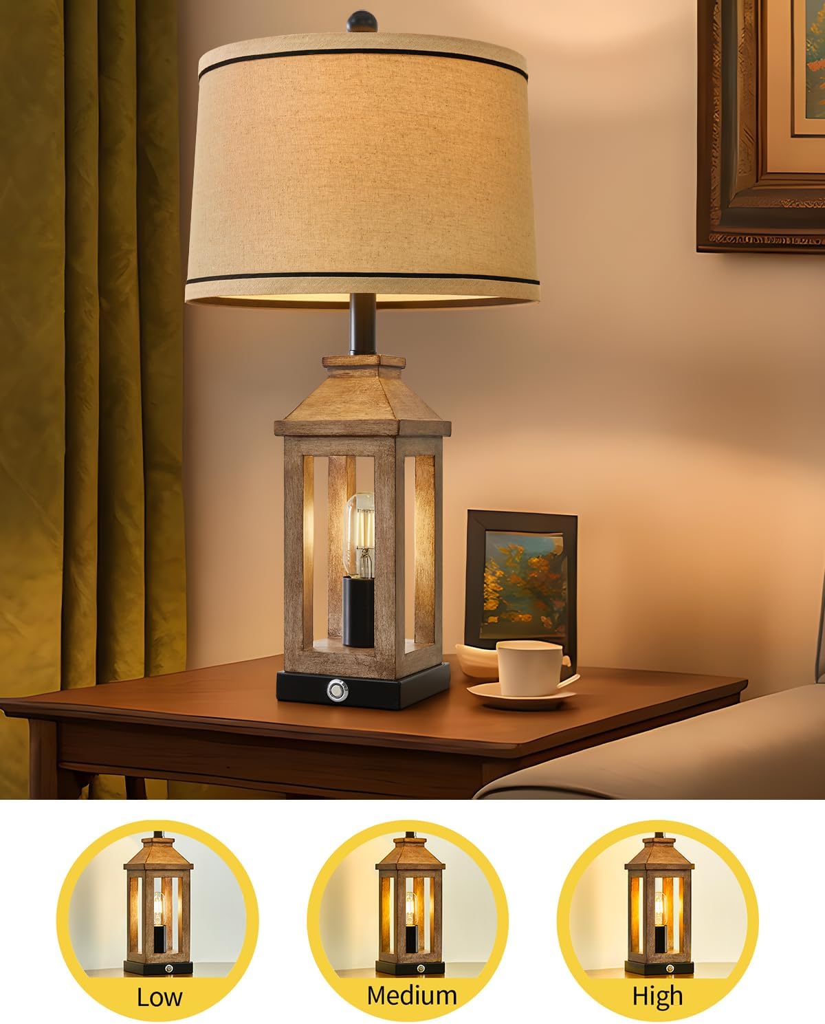 G-SAFAVA 23.75" Farmhouse Table Lamps USB A+C Charging Ports 3-Way Dimmable Touch Control Lamp Nightlight Vintage Modern Lamp for Living…