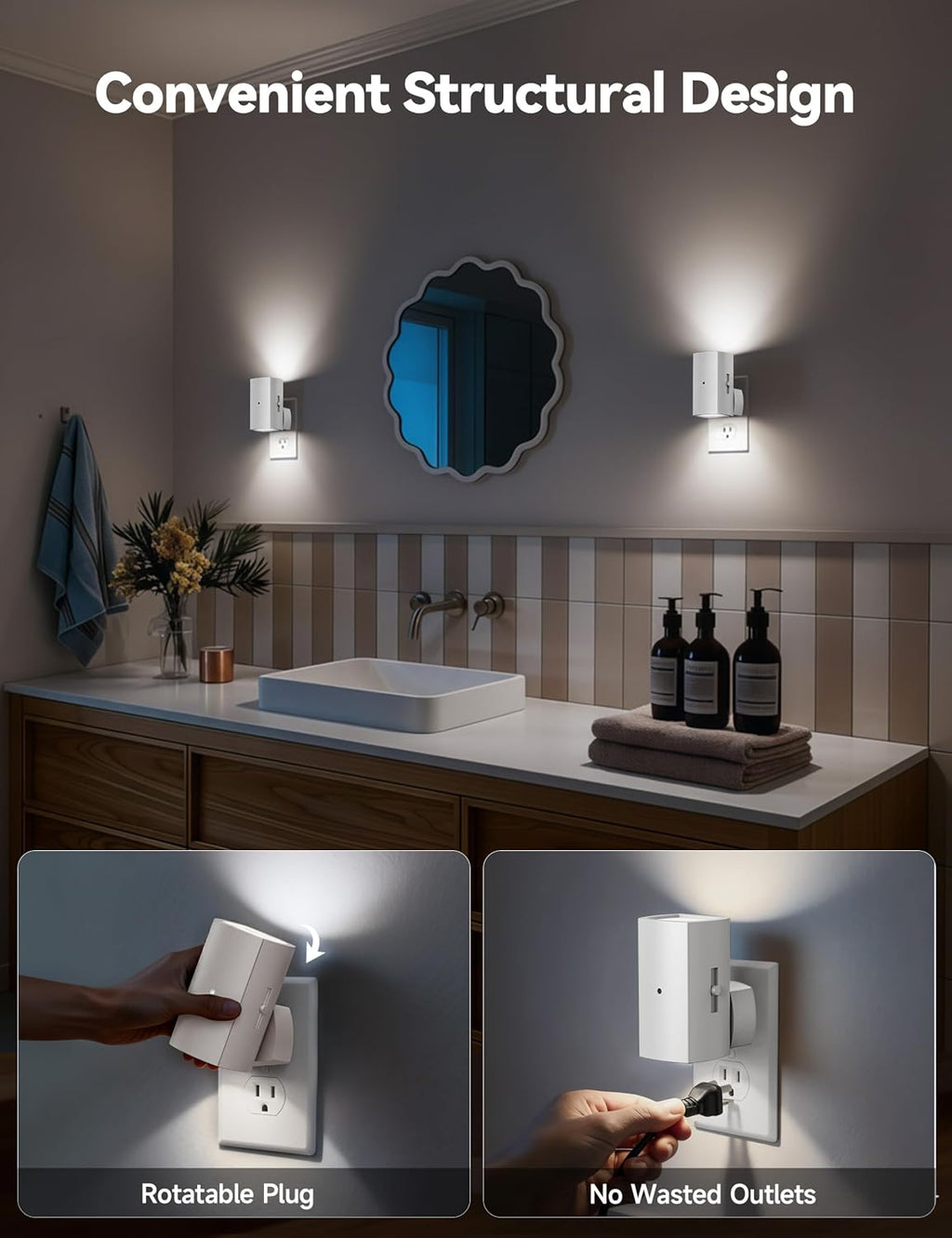 Brightown 2 Pack White Night Lights Plug into Wall, Modern Night Light with Rotating Plug, Dusk to Dawn Sensor, 0-100LM Stepless Dimming…