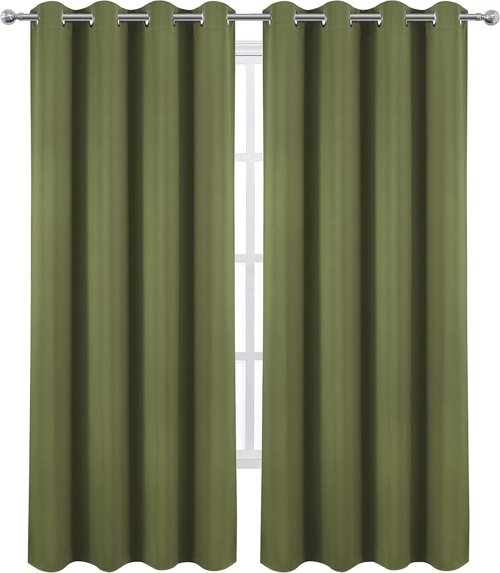 Lemomo Blackout Curtains 66 x 95 inch/Olive Green Curtains Set of 2 Panels/Thermal Insulated Room Darkening Bedroom Curtains 95 inch Green