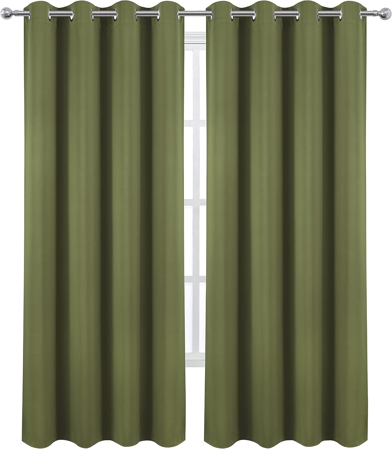 Lemomo Olive Blackout Curtains/52 x 95 Inch/Set of 2 Panels Thermal Insulated Room Darkening Curtains for Bedroom 95 Inch green