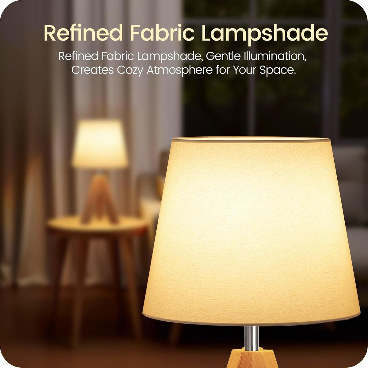 Wood Bedside Lamps Set of 2, Small Tripod Table Lamp, Modern Nightstand Lamp with Fabric Shade, Boho Bedside Wood Desk Lamp for Bedroom…