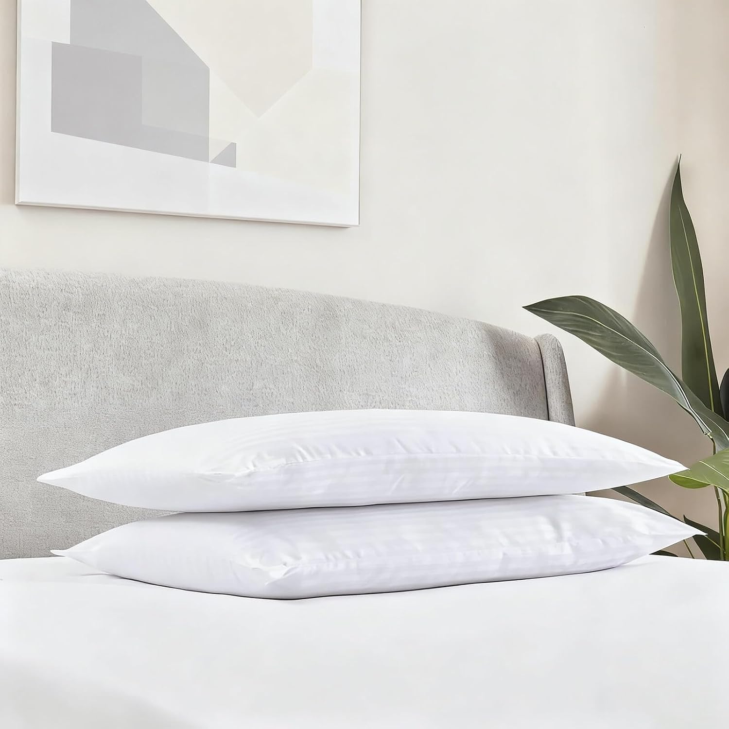 Flat Ultra Thin Bed Pillows Standard/Queen Size Pillow Set of 2 Extra Soft Down Alternative for Stomach Back Sleeping Hotel Collection