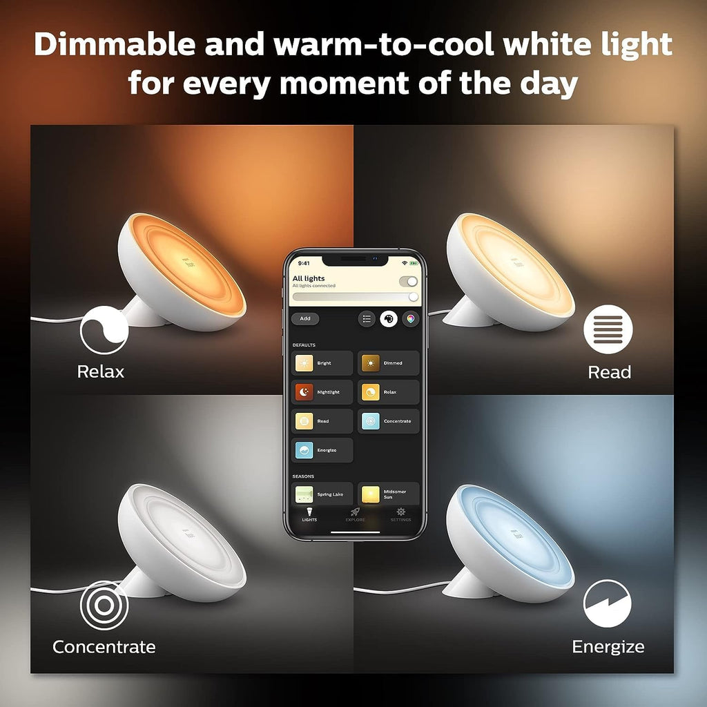 Philips Hue Bloom Smart Table Lamp, White - White and Color Ambiance LED Color-Changing Light - 1 Pack - Control with Hue App - Works…