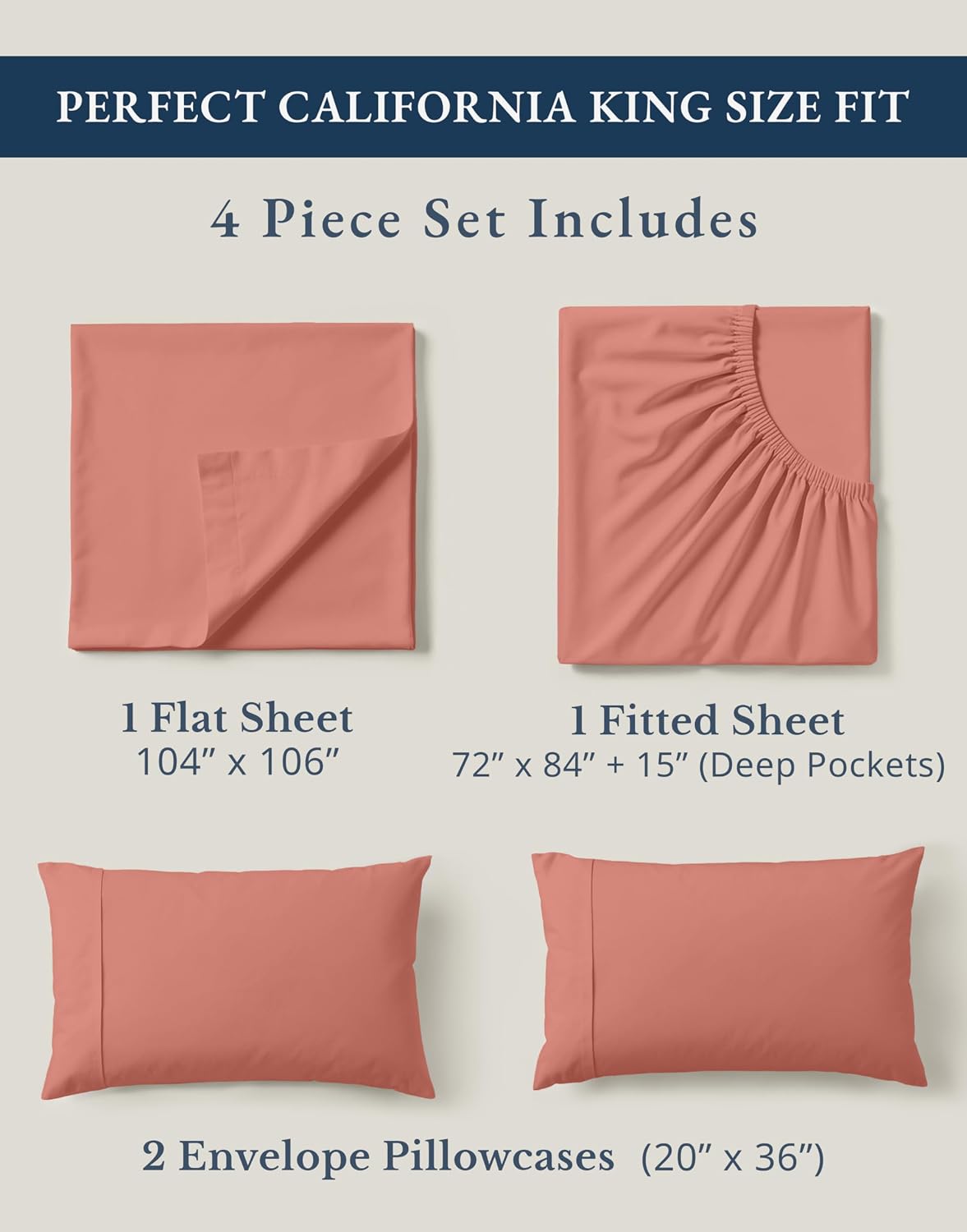 LaneLinen LANE LINEN 100% Organic Cotton California King Sheets Set, 4-Piece Pure Organic Cotton Long Staple Percale Weave Soft Bedding She…