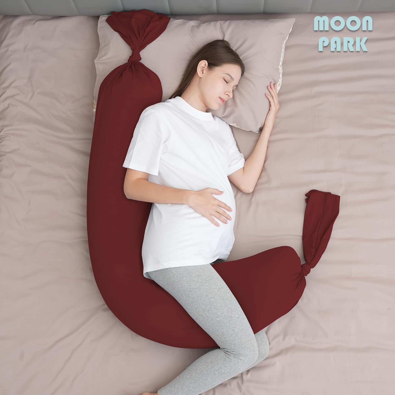 Moonpark MOON PARK Pregnancy Pillow - Incredibly Smooth and Soft Cooling Cover I Shaped Full Body Maternity Pillow with Removable Cover - S…
