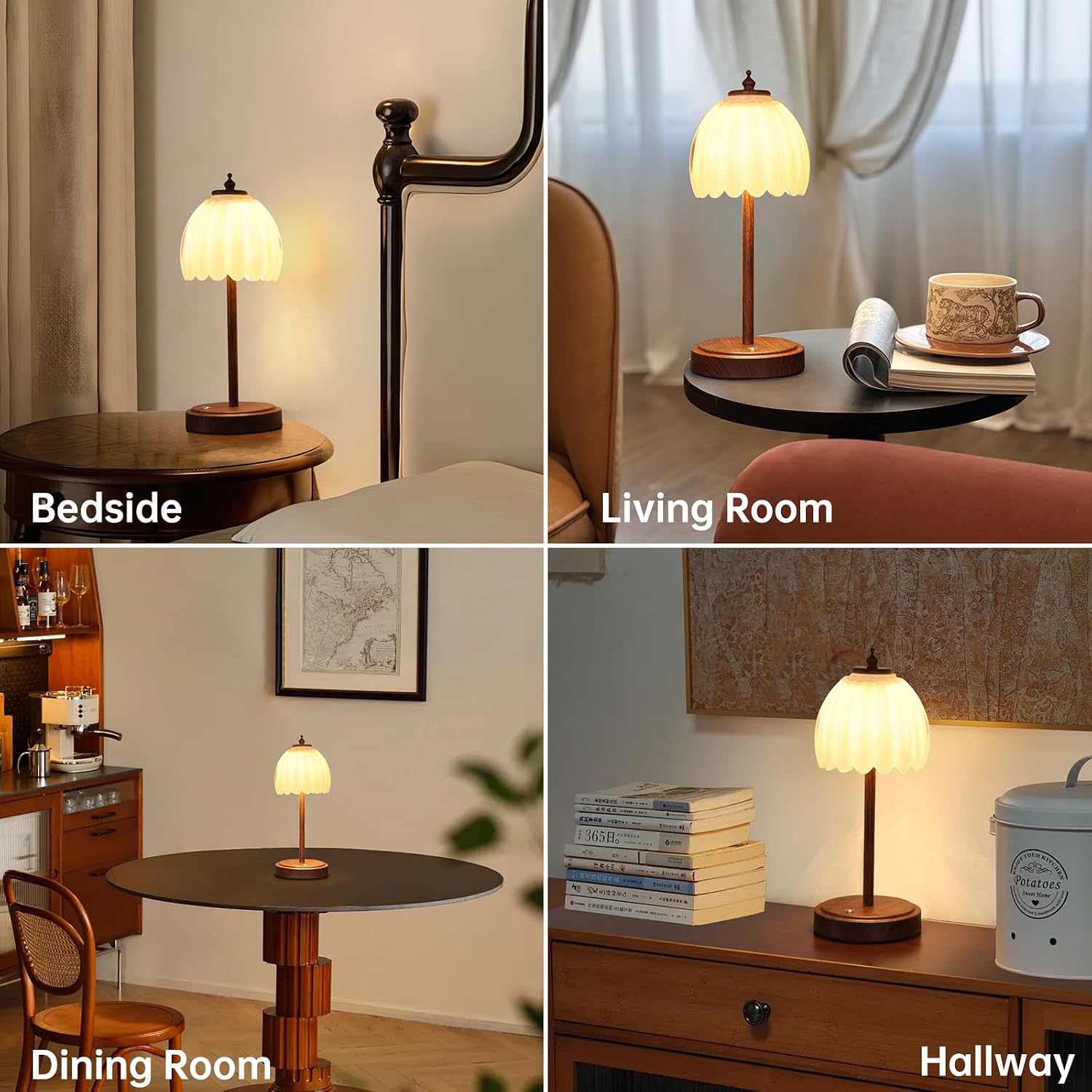 Shenmoyl Tulip Table Lamp with 5200mAh Battery & Touch Control, Small Cordless Table Lamp with 3 Colors, Rechargeable Battery Operated…