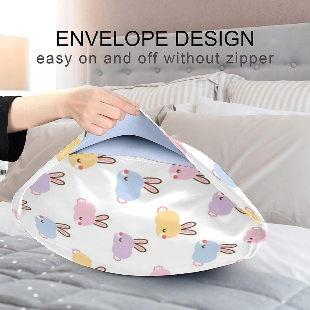 Cute Bunny Satin Pillowcase for Hair and Skin, Silk Pillow Case Soft and Cozy Body Pillow Covers Standard Size with Envelope Closure…