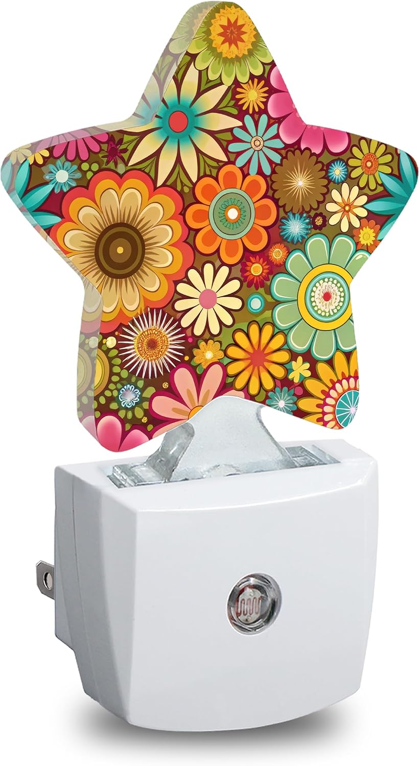 Star Night Light with Dusk to Dawn Sensor, Mandala Flower Pattern Plug in Night Light for Kids Bedroom Nursery, Soft Warm Glow Lamp for…