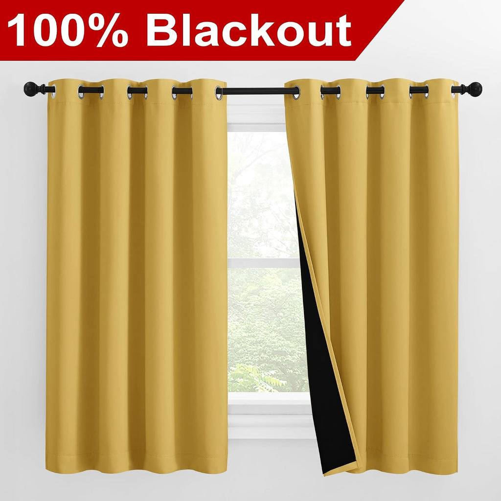 Nicetown 100% Blackout Curtains with Black Liners, Thermal Insulated Full Blackout 2-Layer Lined Drapes, Noise Cancellation Window Draperie…