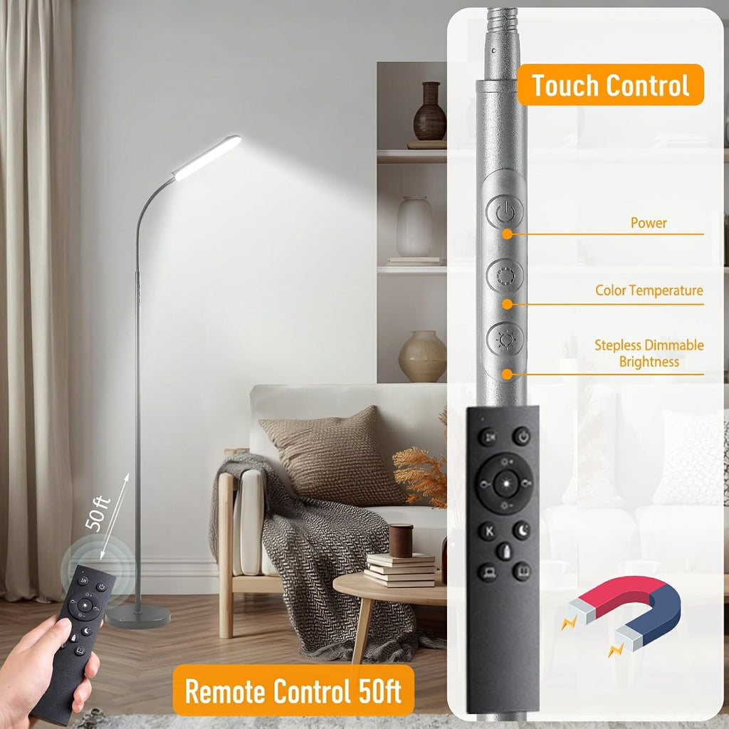 Marctronic Grey LED Floor Lamp, 18W 1800LM Bright Floor Lamps with Remote & Works with Smart Plug, Dimmable Timing Eye Caring Reading Light…