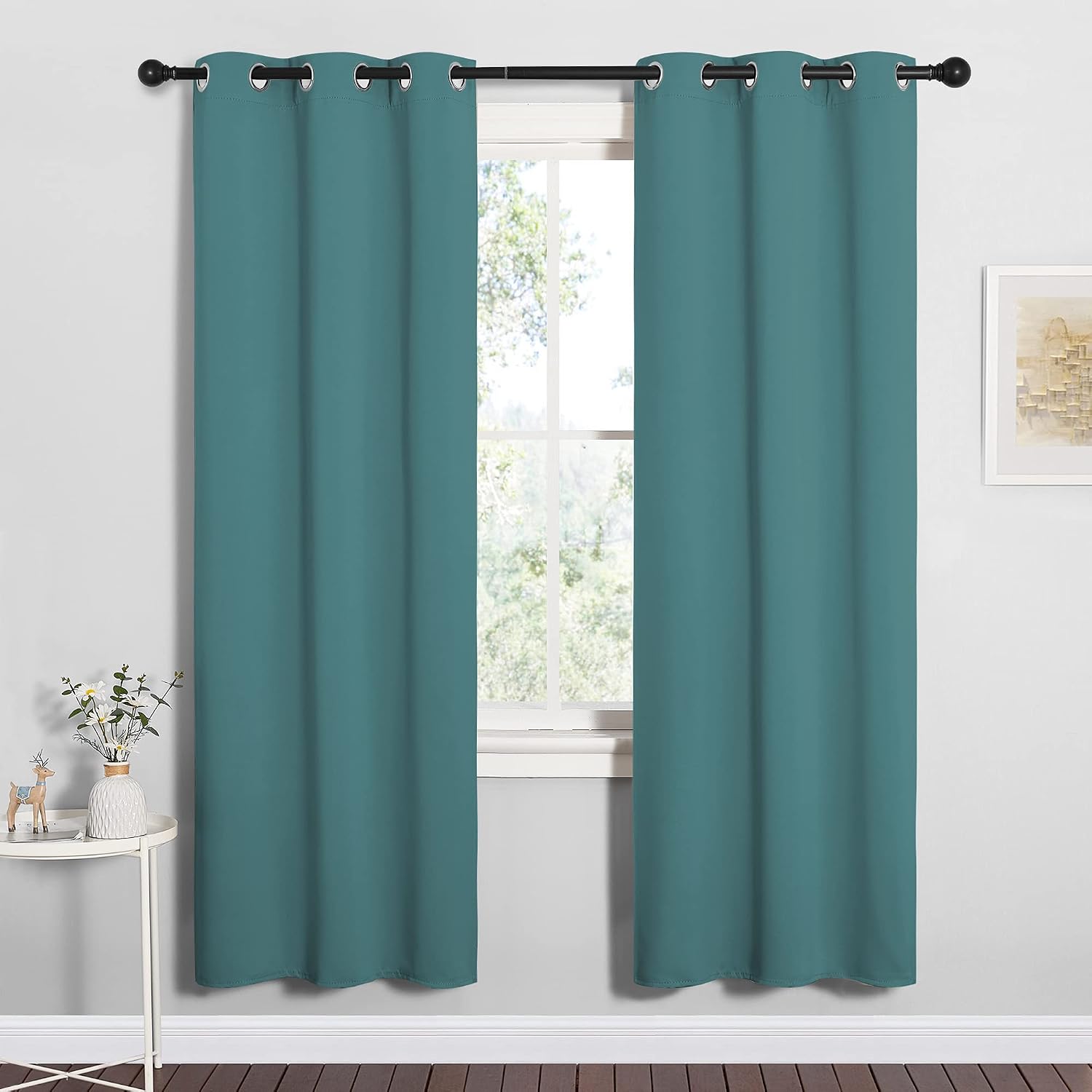 NICETOWN Bedroom Curtain Panels Blackout Draperies, Thermal Insulated Solid Grommet Blackout Curtains/Drapes (Sea Teal, One Pair, 34 by…