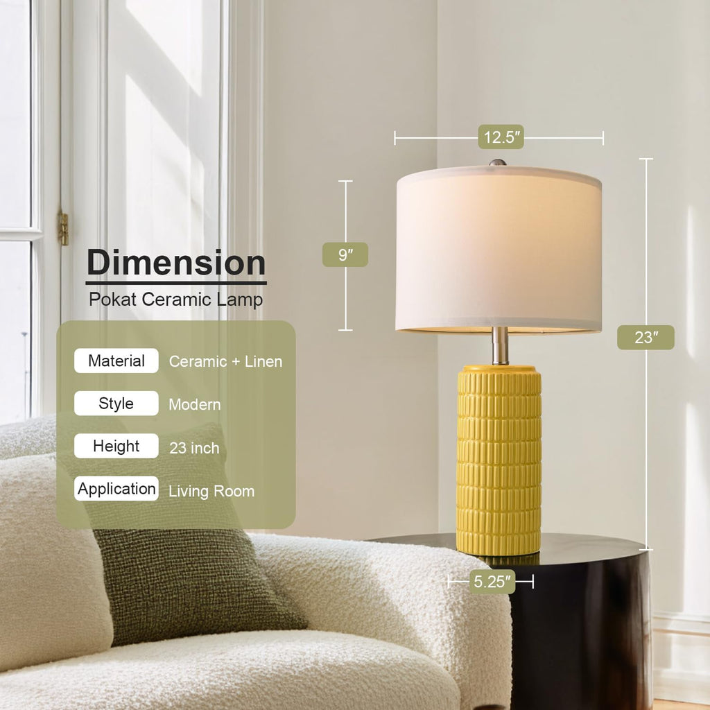 PoKat 23" Yellow Table Lamps Set of 2, Modern Living Room End Table Lamps Decor, Ceramic Lamps for Living Room, Contemporary Nightstand…