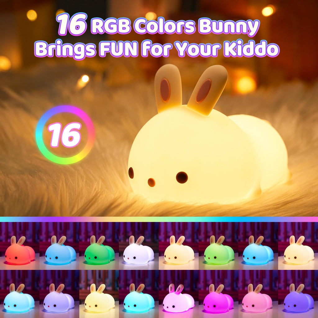 One Fire Night Light for Kids Bunny Toys, 16 Colors Squishy Bunny Lamp, Soft Silicone Bunnies Stuff,1200mah Dimmable Bunnies Cute Lamp…