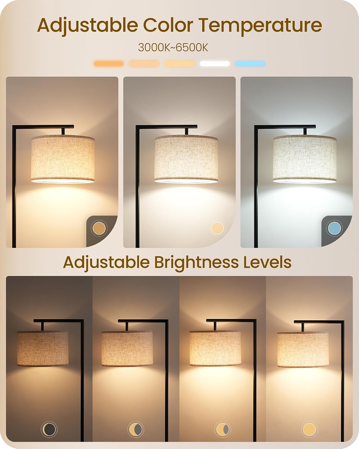Goebleson Modern Dimmable Floor Lamp for Living Room with Adjustable Color Temperature LED Bulb, ARC Standing Lamp with Remote Control, Tal…