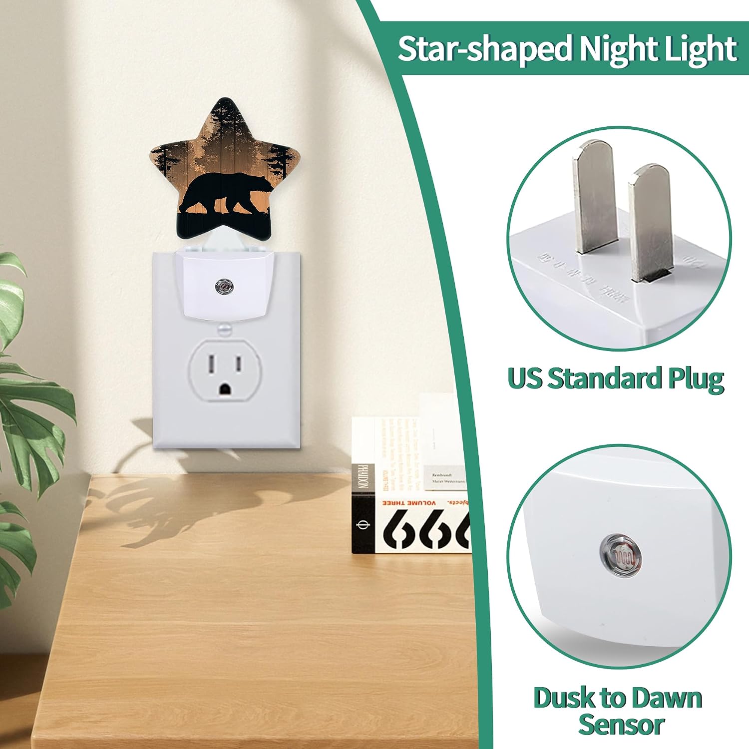 Rustic Woodland Bear Plug in Star Night Light, Night Light with Sensor for Kids Nursery Bedroom, Decorative Soft Glow Lamp for Hallway…