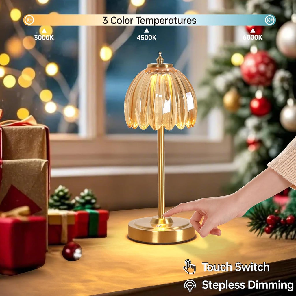 Shenmoyl Set of 2 Tulip Table Lamp with 5000mAh Battery & Touch Control, Cordless Table Lamp with 3 Colors, Dimmable Rechargeable Table…