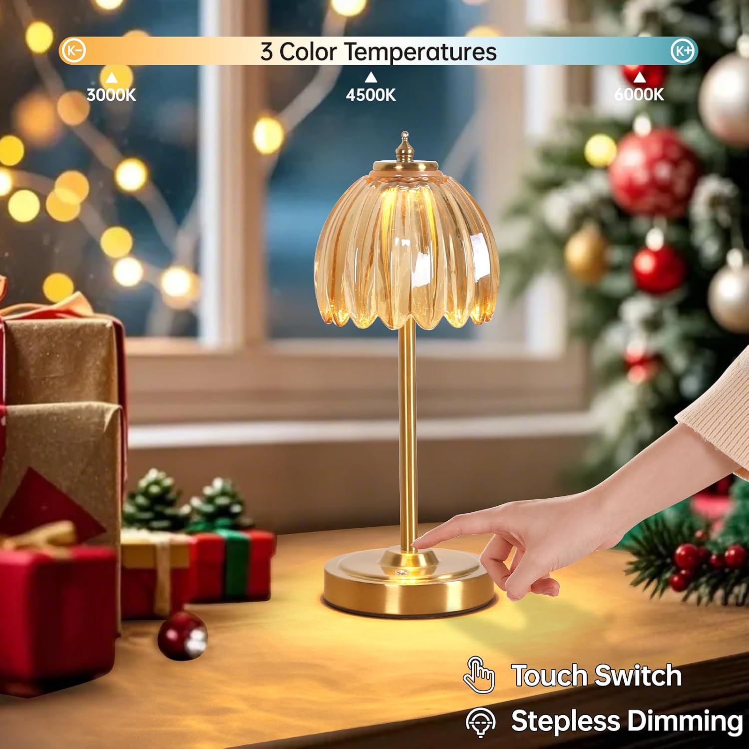 Shenmoyl Set of 2 Tulip Table Lamp with 5000mAh Battery & Touch Control, Cordless Table Lamp with 3 Colors, Dimmable Rechargeable Table…