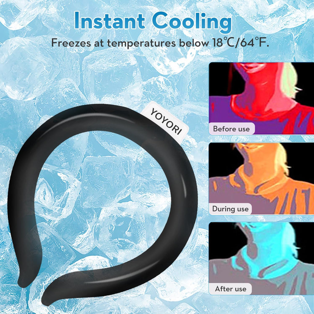 2PCS Neck Cooling Tube with Cold Insulated Bag, Reusable Ice Neck Ring Wearable Body Cooling Products for Summer Heat (Black*2)