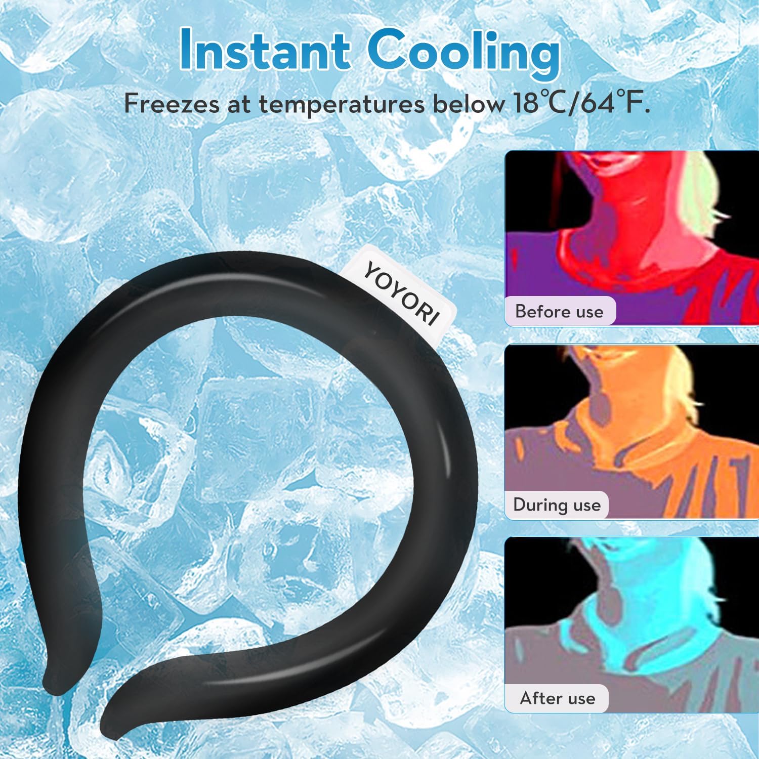 2PCS Neck Cooling Tube with Cold Insulated Bag, Reusable Ice Neck Ring Wearable Body Cooling Products for Summer Heat (Black*2)