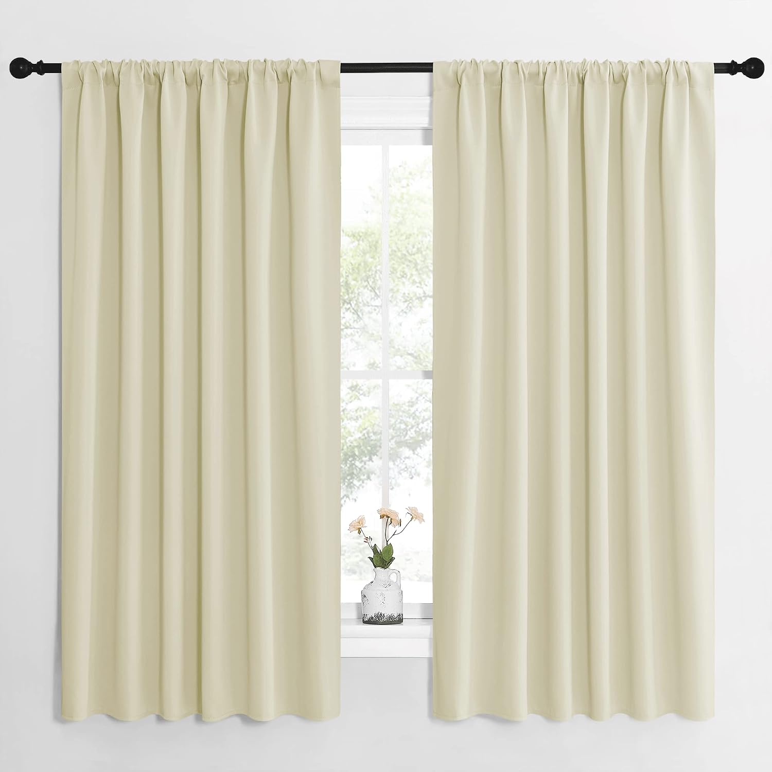 NICETOWN Blackout Curtains for Bedroom, Home Decorations Thermal Insulated Solid Rod Pocket Blackout Drapes for Cafe (Beige, One Pair, 62…