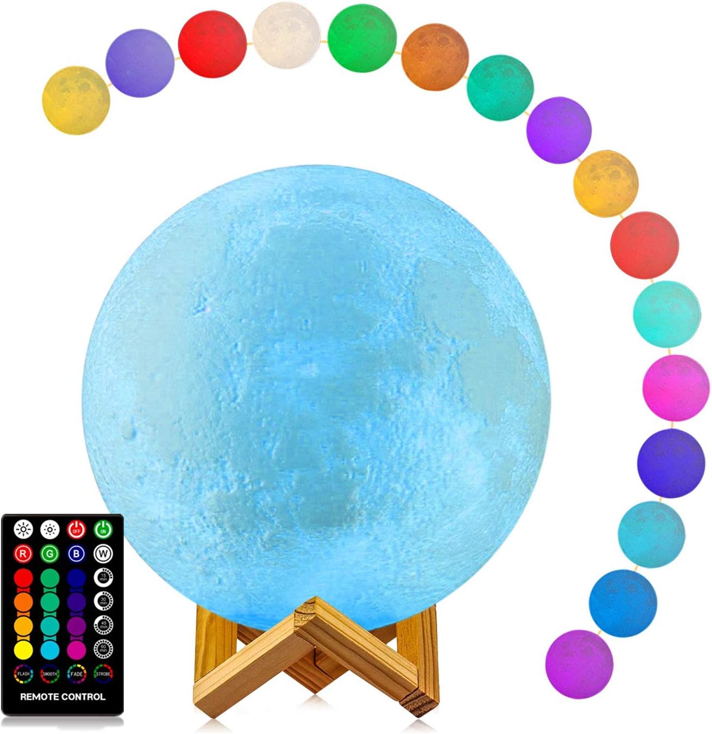 LOGROTATE Moon Lamp, Moon Light Lamps with Time Setting and Stand 3D Printing LED 16 Colors, Hung Up Decorative Night Lights for Baby…