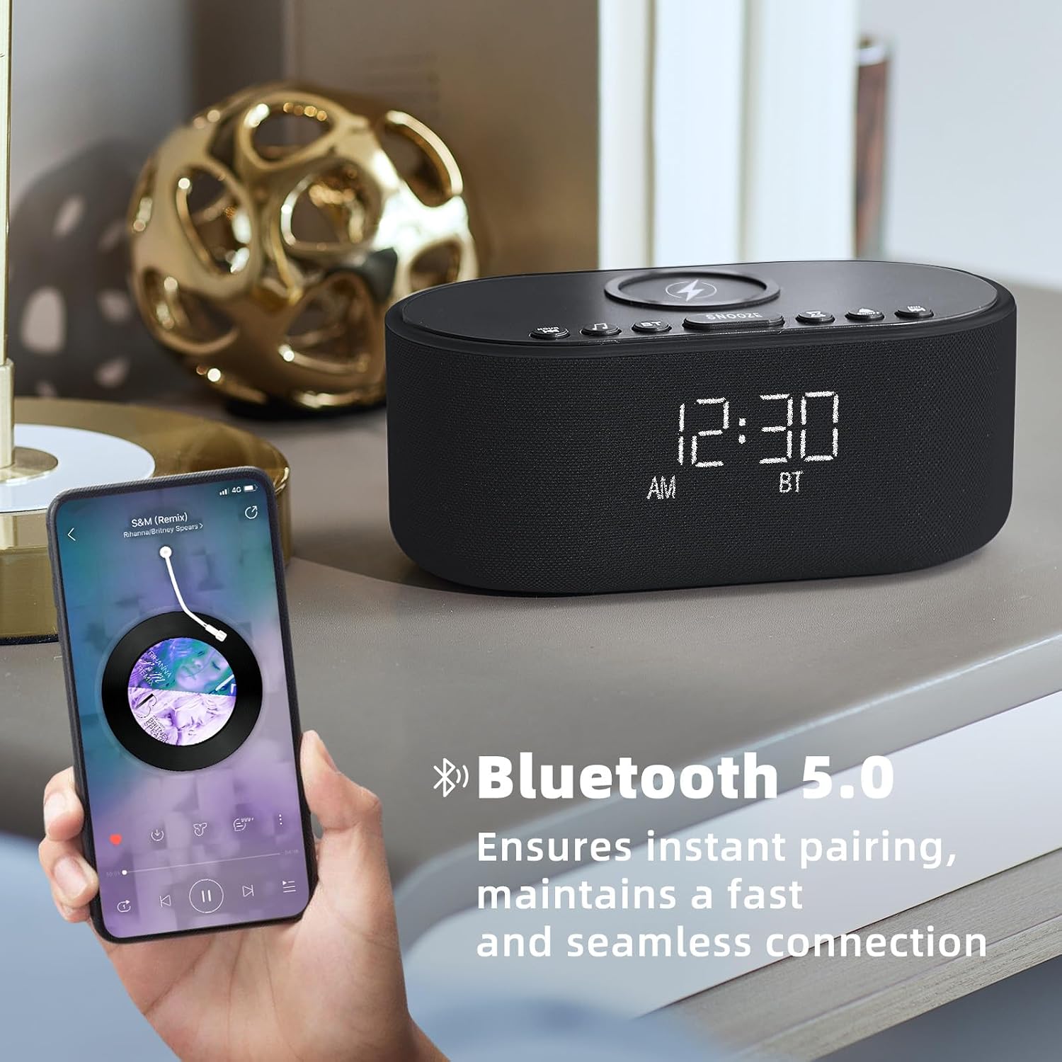 Odokee Sound Machine Alarm Clock for Bedrooms: Bluetooth 10W Stereo Sound Speaker with Wireless Charging - White Noise Machine for Sleeping…