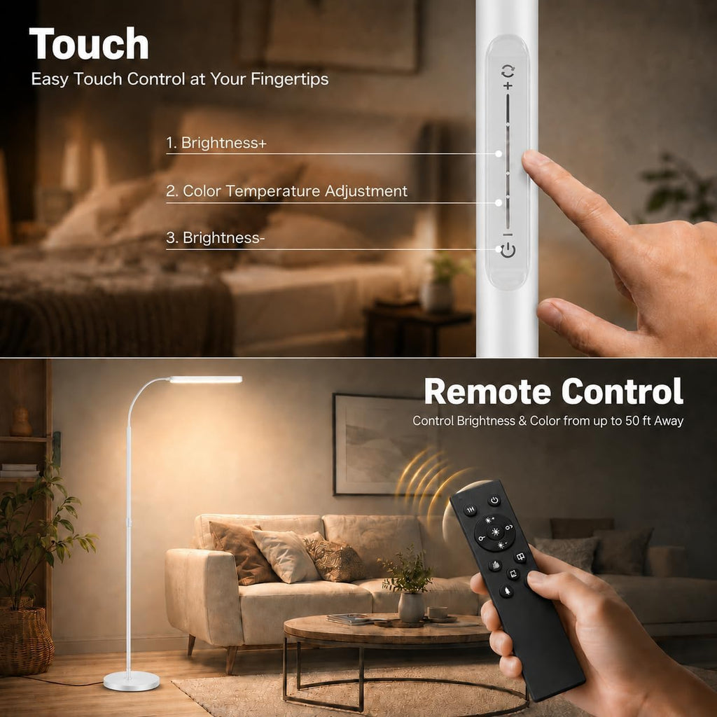 Wio-Mio Floor Lamps, 15w/1000lm Bright LED Floor Lamp with Stepless Adjustable 3000K-6000K Colors and Dimmer, Remote and Touch Control…