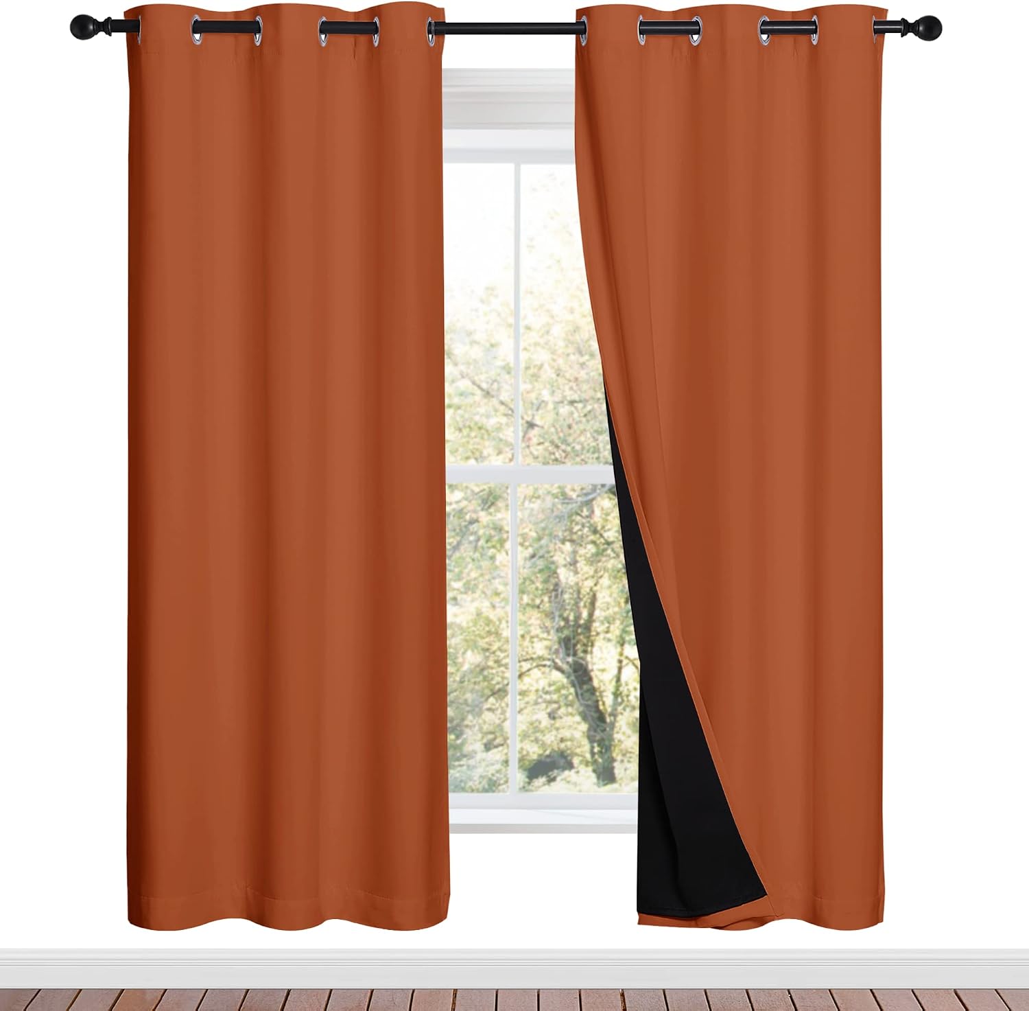 Nicetown Full Shade Curtain Panels, 37" Wide x 70" Long, Burnt Orange, Pair of Thermal Insulated & Energy Efficiency Blackout Drapes for Li…