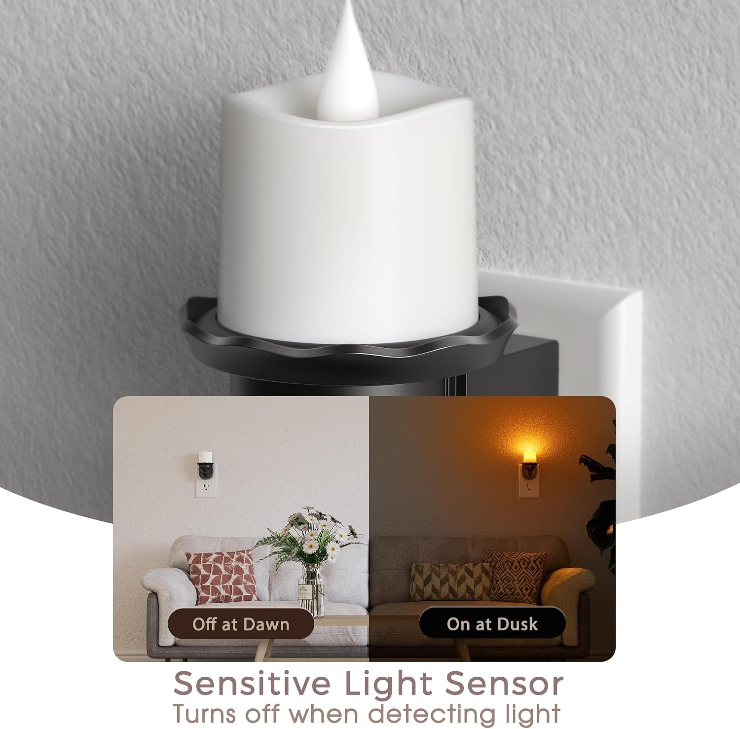 Briignite Candle Night Light, Amber Night Lights Plug into Wall 2 Pack, LED Flicker Candle Night Light with Light Sensor, 0-100LM…
