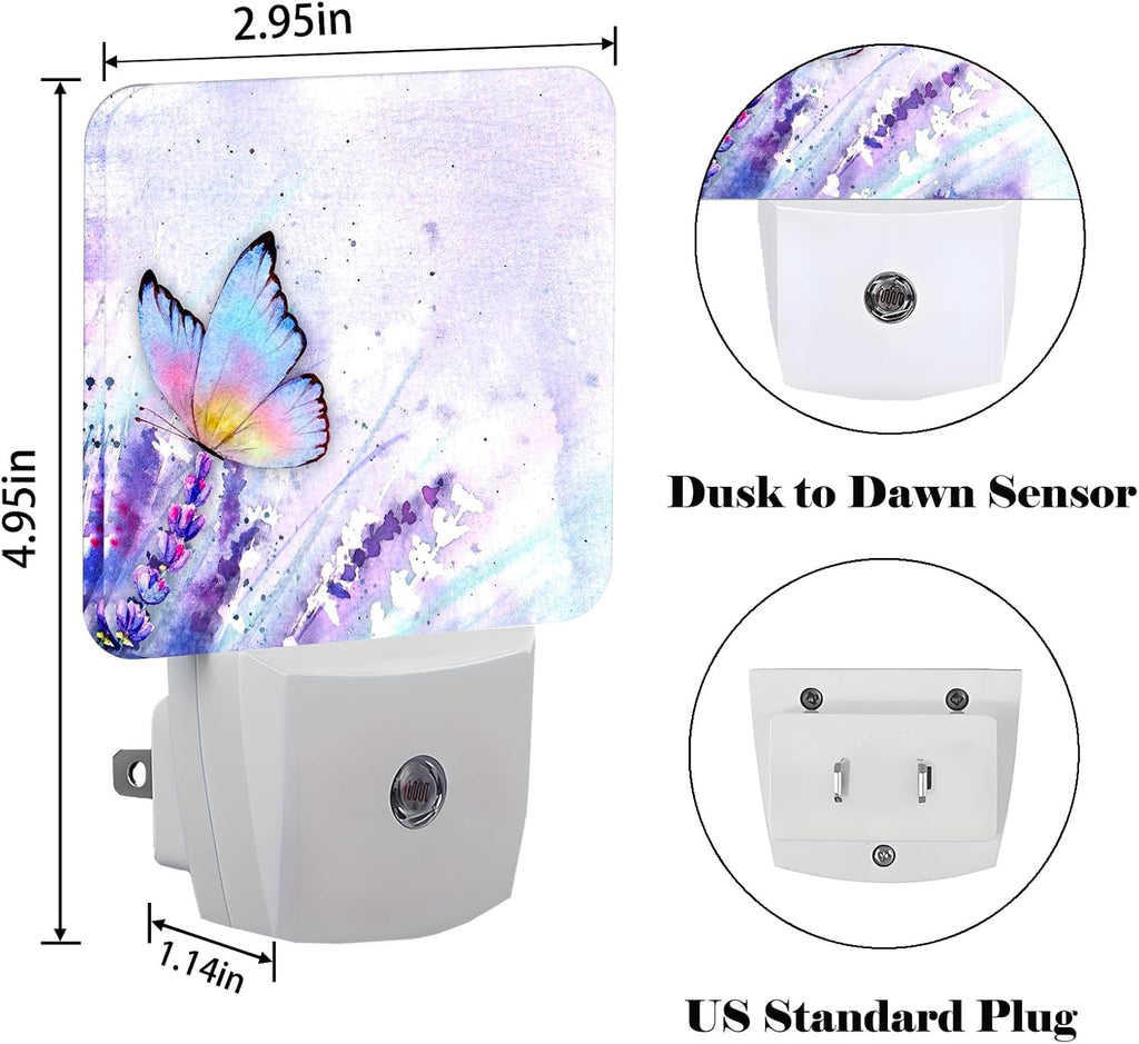 Lavender Butterfly Night Light, Plug-in Nightlights Auto Sensor Night Lamp Dusk-to-Dawn Lamp Home Decor for Nursery Children Girls Boys