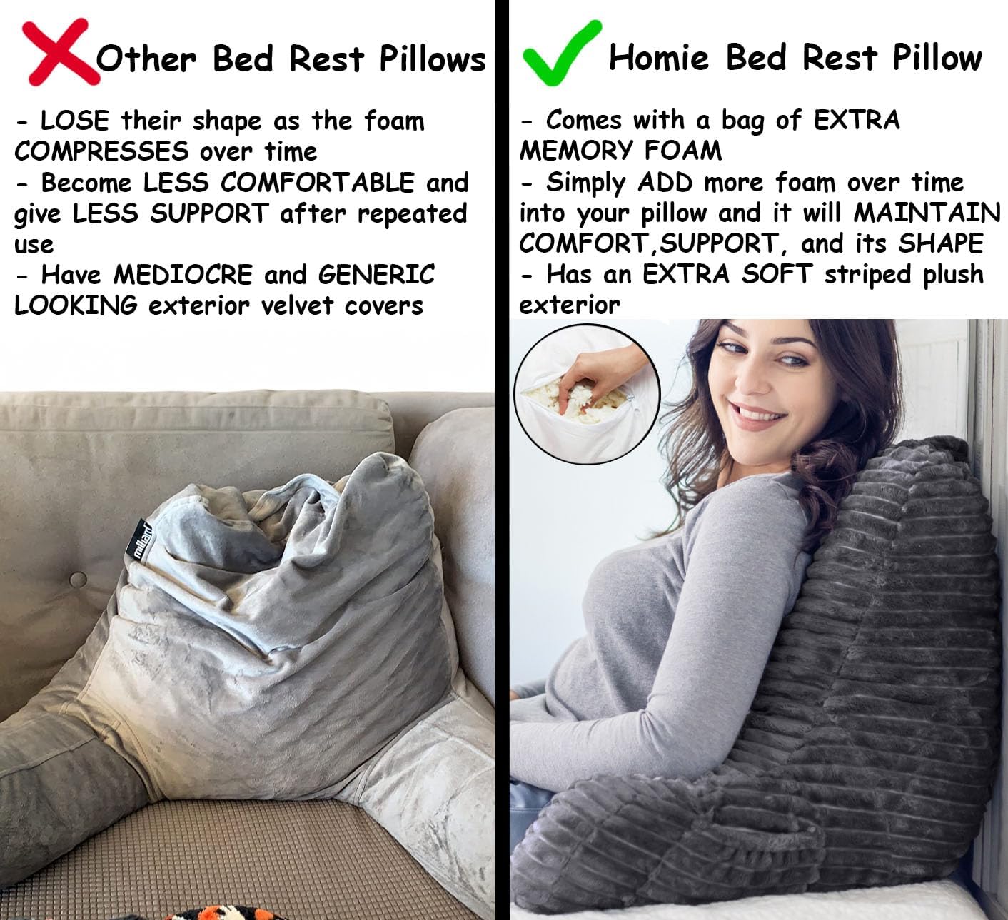 Homie Reading Pillow with Reading Light and Wrist Support, Has Arm Rests, and Back Support for Bed Rest, Lounging, Reading, Working on…