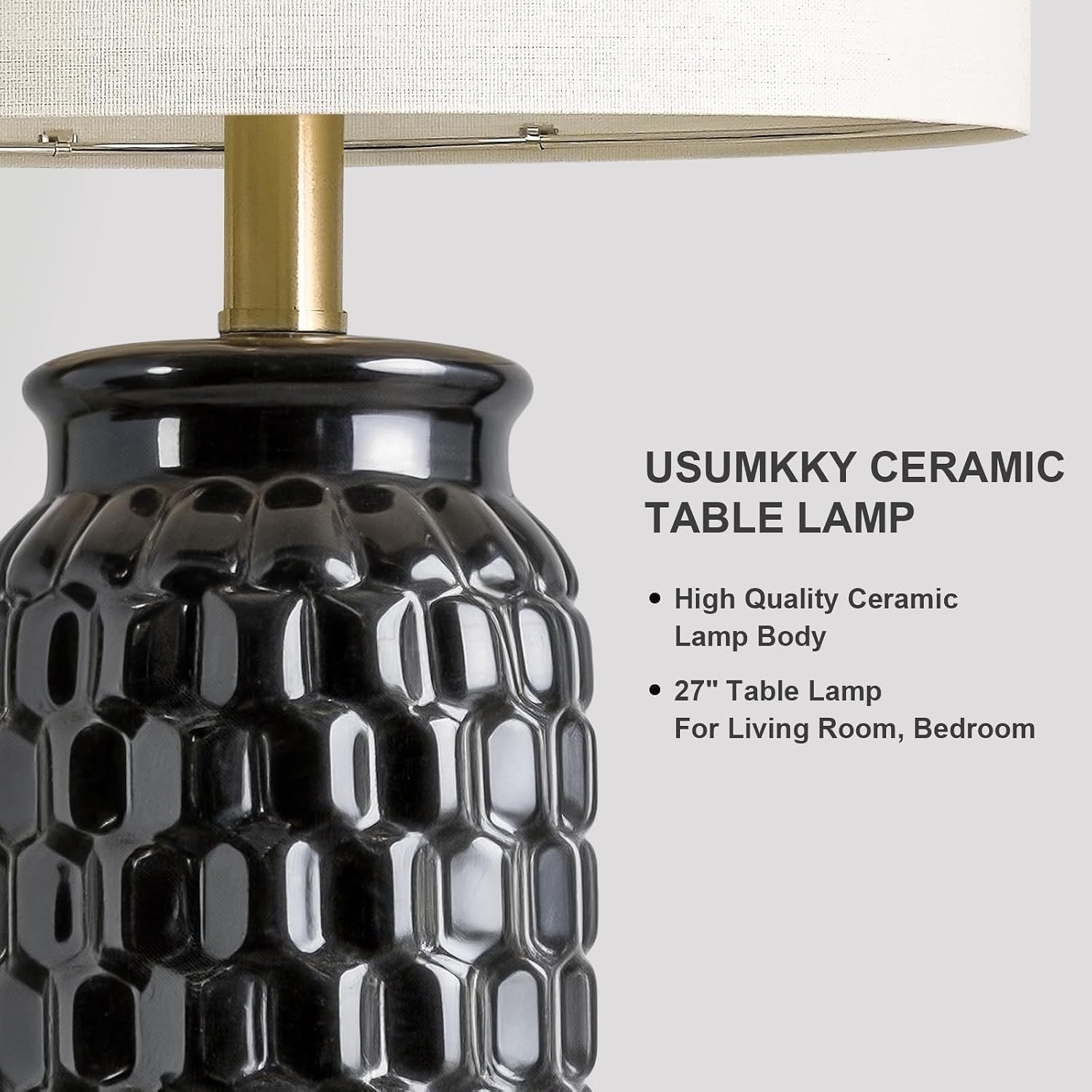 USumkky 27" Ceramic Table Lamps Set of 2 - Modern Farmhouse & Boho Style, Bedside Nightstand Lamps for Bedroom, Living Room End Table…