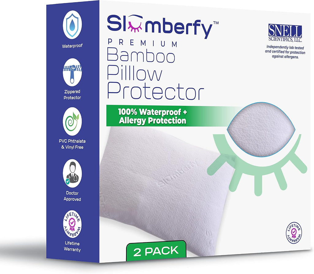 Queen Size Waterproof Bamboo Pillow Protector by Slumberfy - Premium Pillow Cases with Allergy Protection - Natural & Breathable Jacquard…