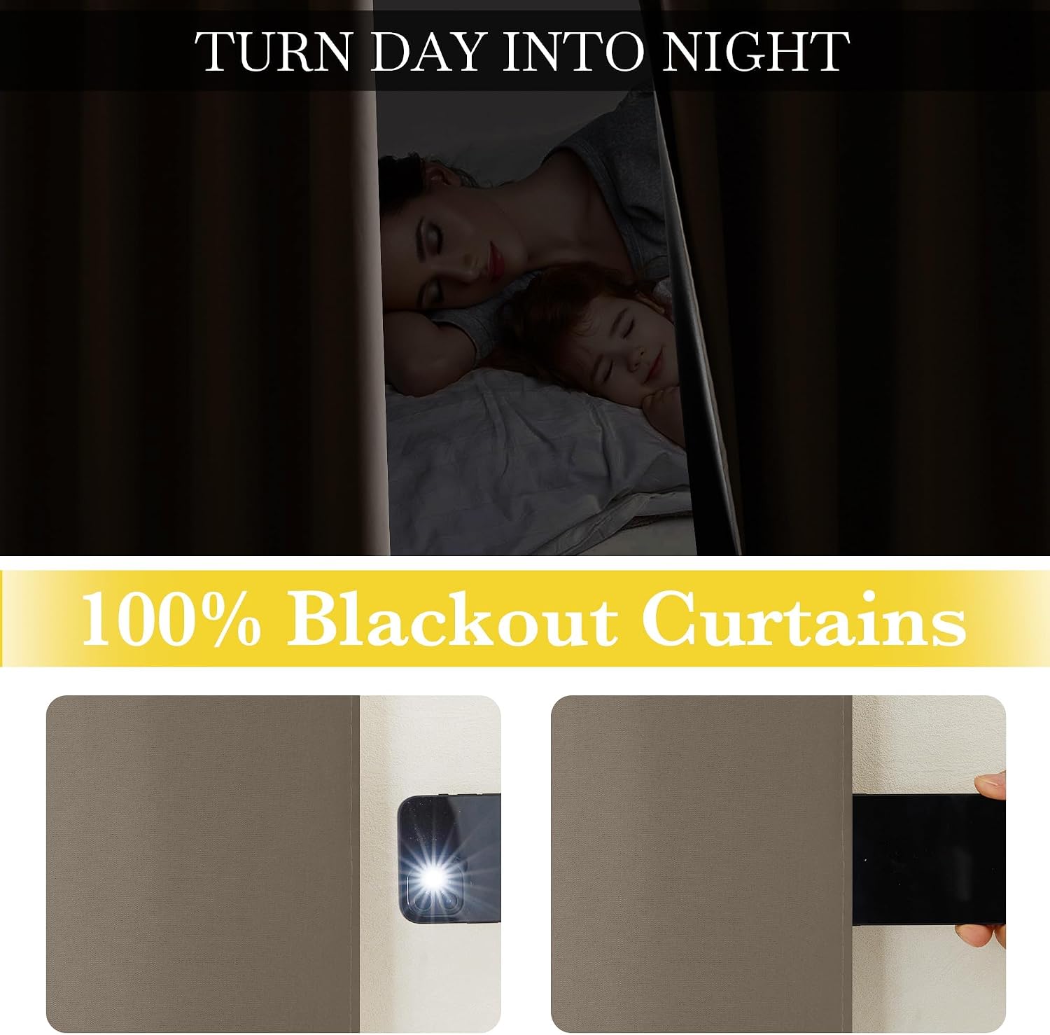 Nicetown 100% Blackout Tan Curtains 96 inch Long, Grommet Thermal Insulated Portable Travel Blackout Window Treatment Easy to Install for L…