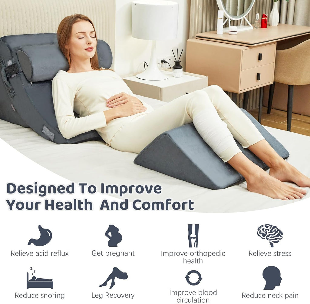 PIASHJOY 4pcs Bed Wedge Pillow for Sleeping, Wedge Pillow for Acid Reflux Relief, Post Surgery Recovery of Body Back and Leg Pain, Pill…