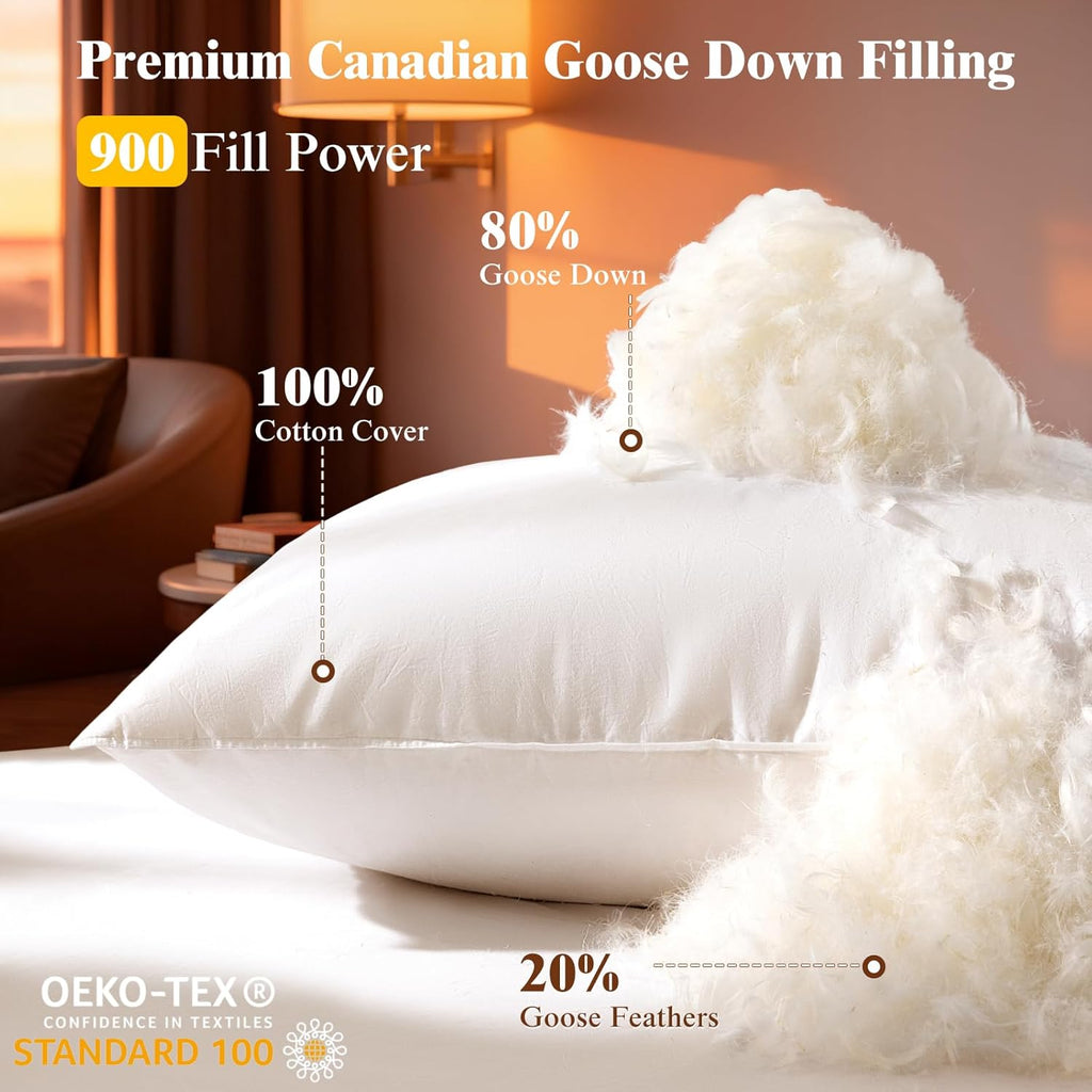 LIANLAM Luxury Canadian White Goose Down Pillow King Size Set of 2, 1050+ Fill Power, 800 TC Cotton Shell, Soft Down Pillows for…